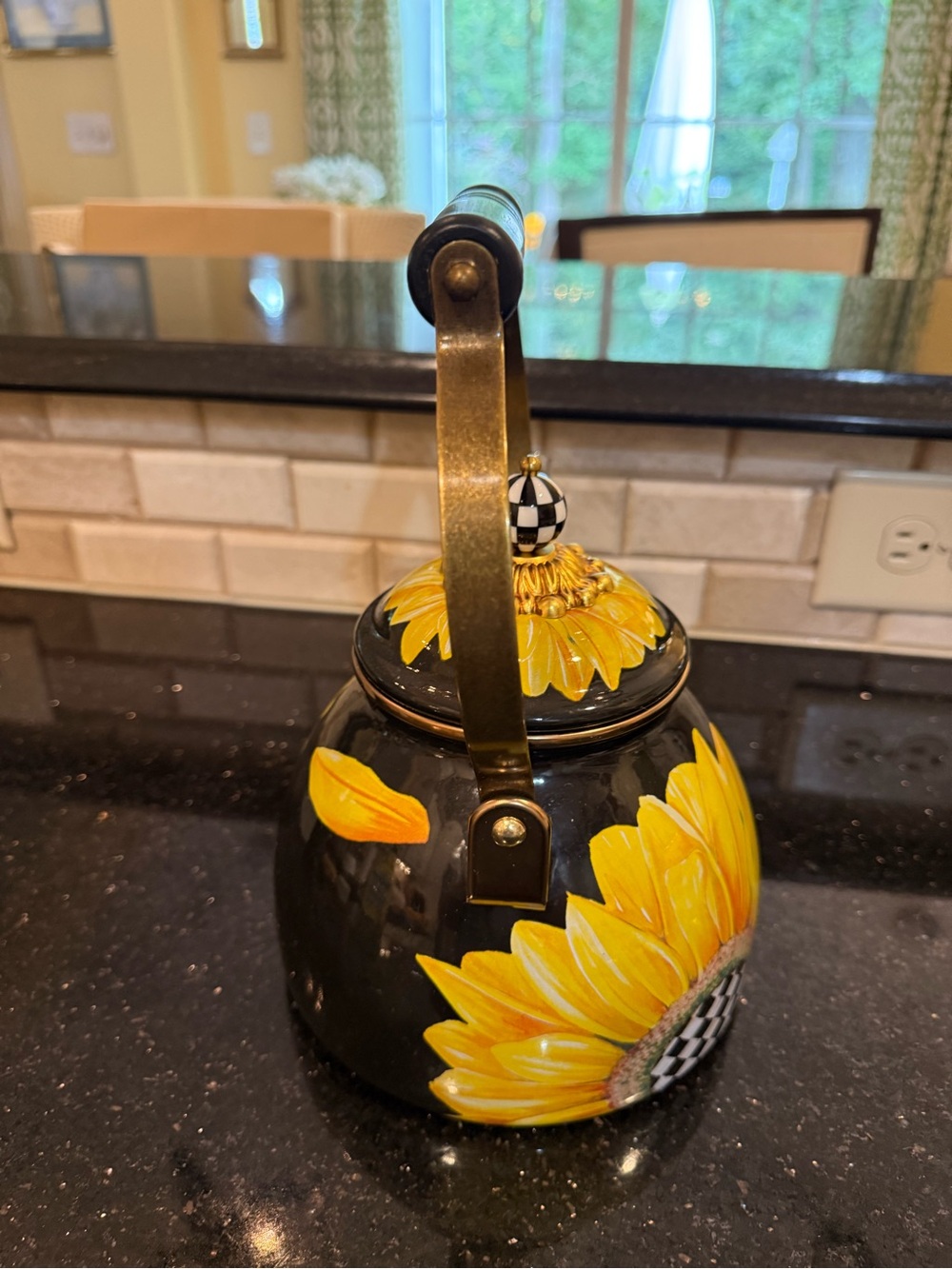 MacKenzie-Childs Black and Yellow Sunflower Teapot - Picture 2 of 6
